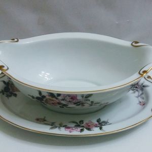 Kyoto China Japan Gray Boat With Attached Plate